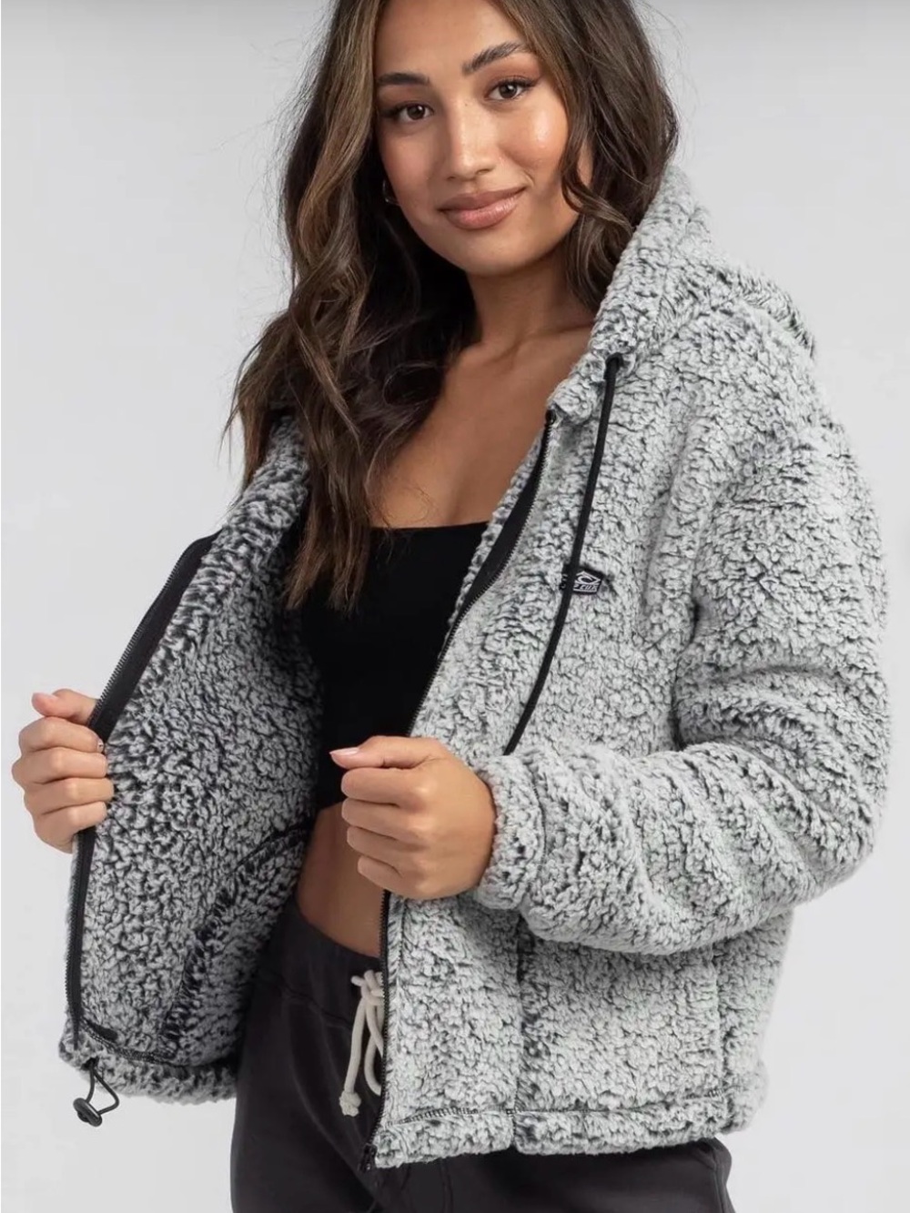 Rip Curl Gray Sherpa Hooded Zip Jacket
